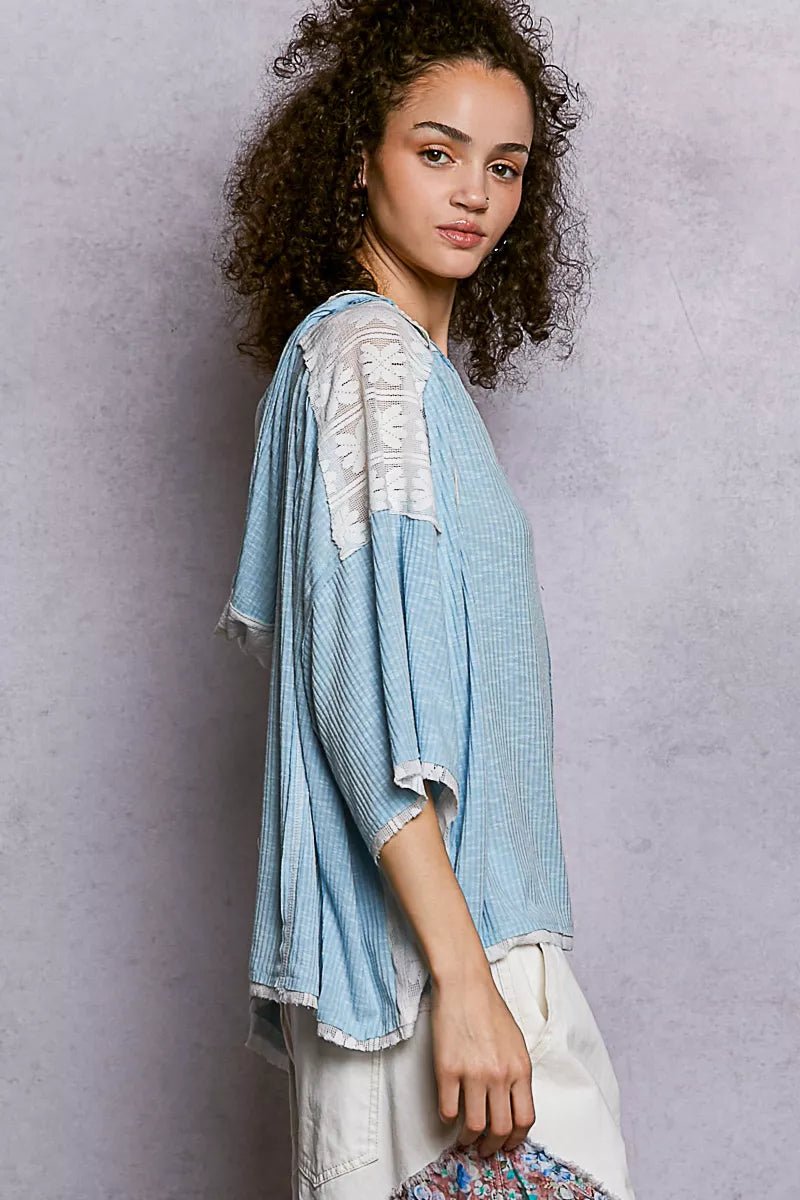 POL Short Sleeve Hoodie Top with Lace Detail - PBNJ FASHIONS
