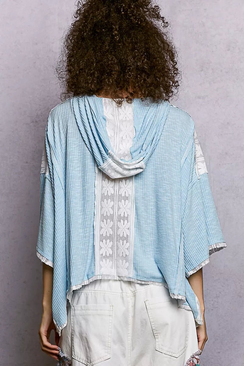 POL Short Sleeve Hoodie Top with Lace Detail - PBNJ FASHIONS