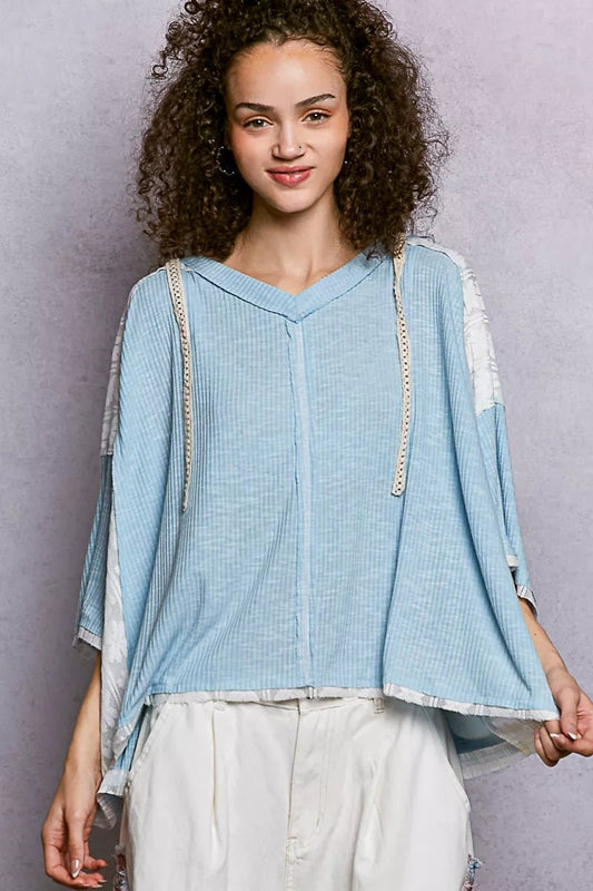 POL Short Sleeve Hoodie Top with Lace Detail - PBNJ FASHIONS