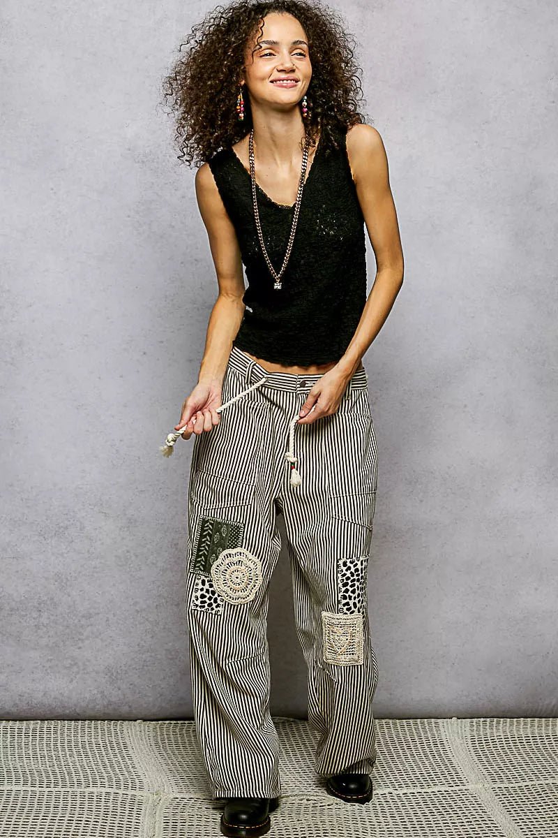 POL Textured Knit V - Neck Tank with Lace Trim - PBNJ FASHIONS