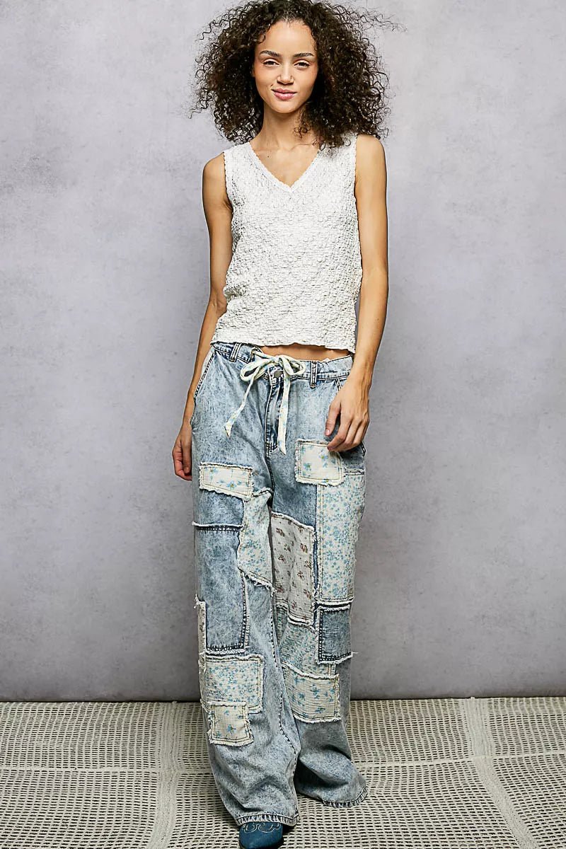 POL Textured Knit V-Neck Tank with Lace Trim - OFF WHITE-S- - PBNJ FASHIONS