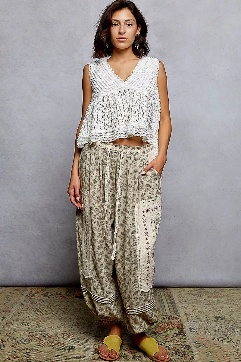 POL Textured Lace Cropped Tank with Trim Detail - PBNJ FASHIONS
