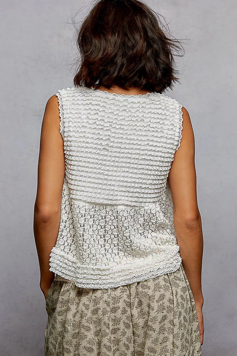 POL Textured Lace Cropped Tank with Trim Detail - PBNJ FASHIONS