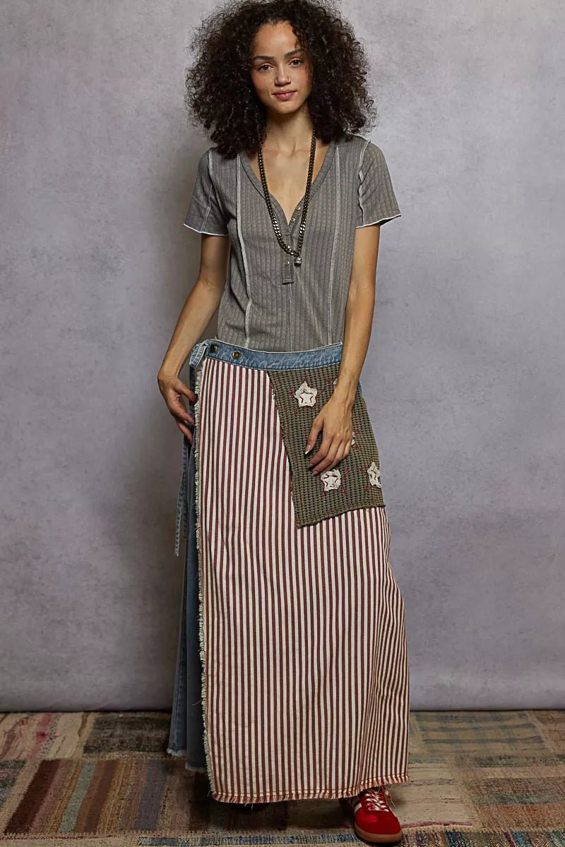 POL V - Neck Short Sleeve Top with Stitch Seam Detail - PBNJ FASHIONS