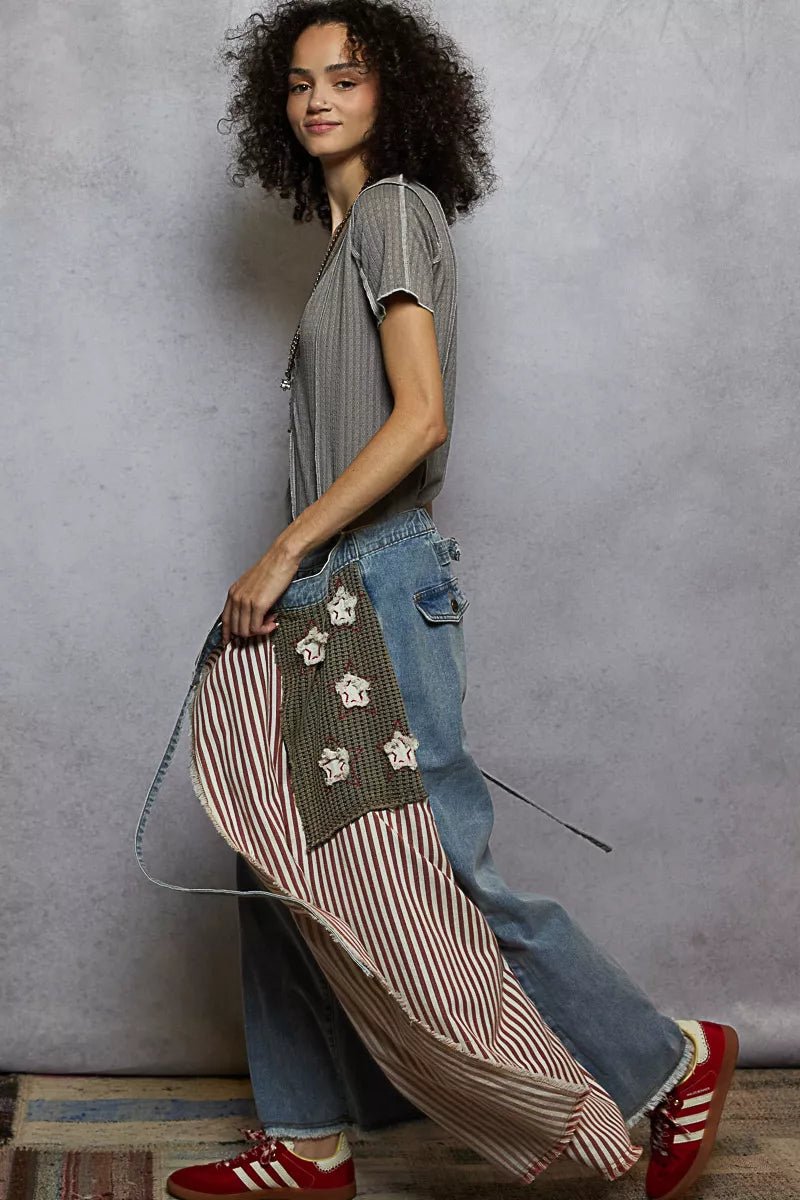 POL V - Neck Short Sleeve Top with Stitch Seam Detail - PBNJ FASHIONS