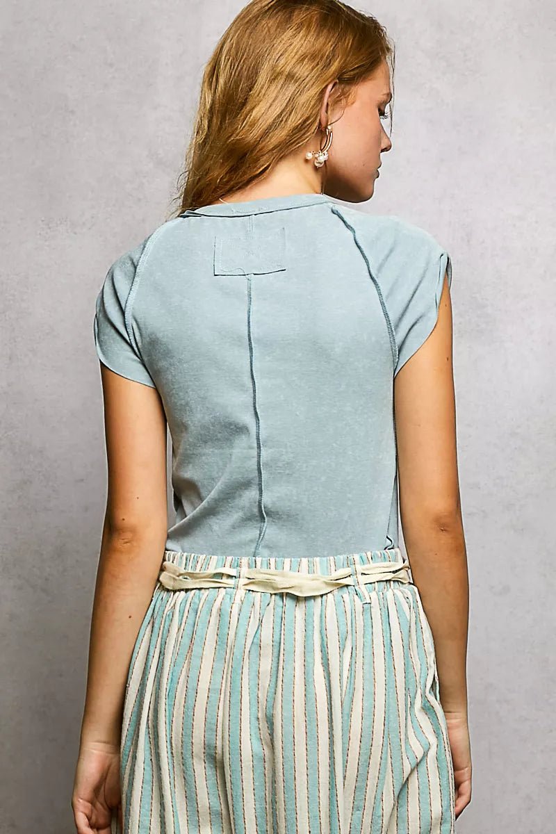 POL V - Neck Short Sleeve Washed T-Shirt with Outseam - PBNJ FASHIONS