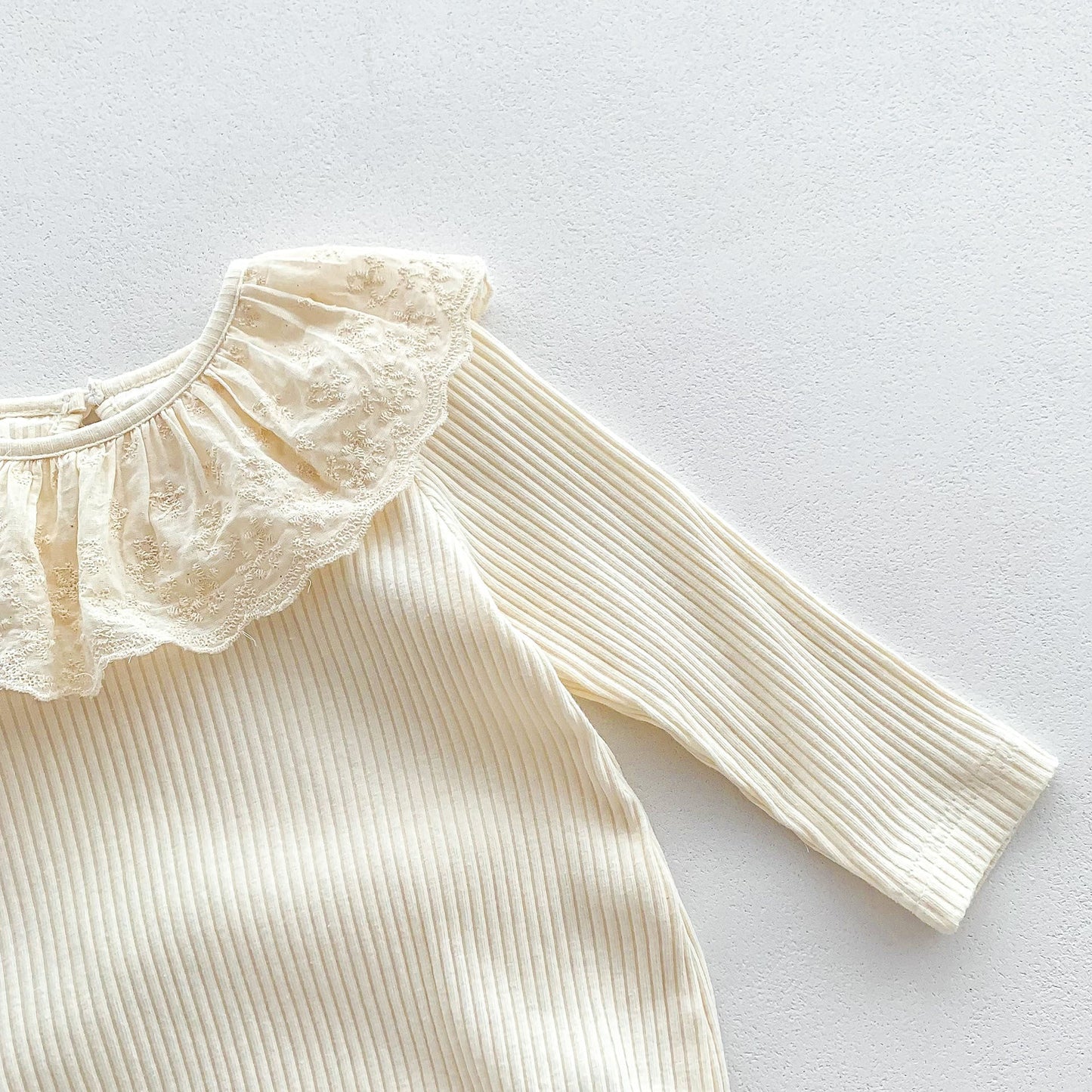 Spring and Autumn Arrival Baby Girls Long Sleeves Floral Embroidery Pattern Collar Base Layer Onesie-2