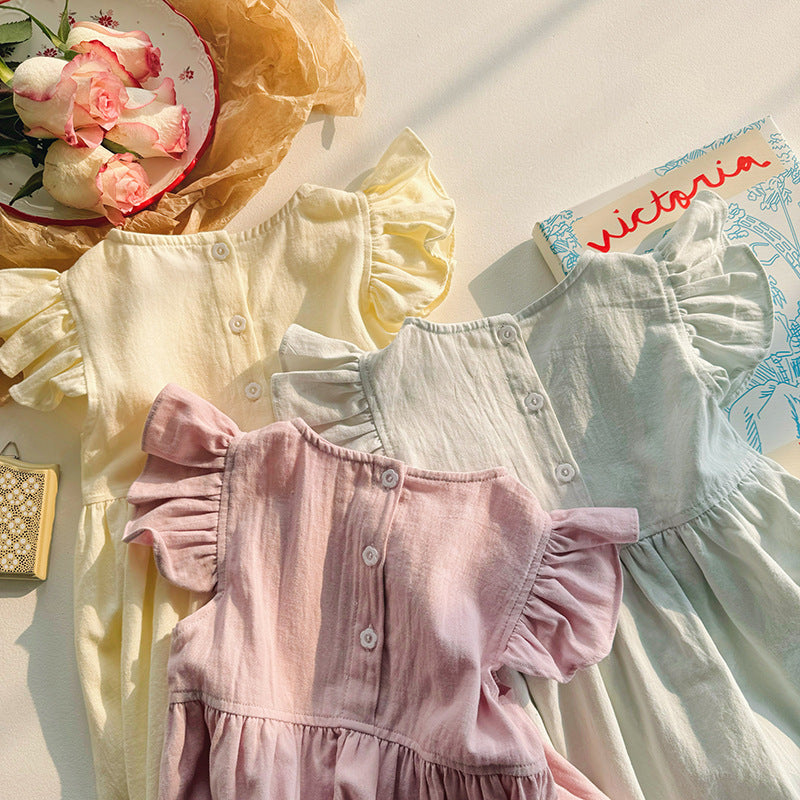 Summer Arrival Kids Girls Fly Sleeves Floral Pattern Embroidery Princess Dress-4