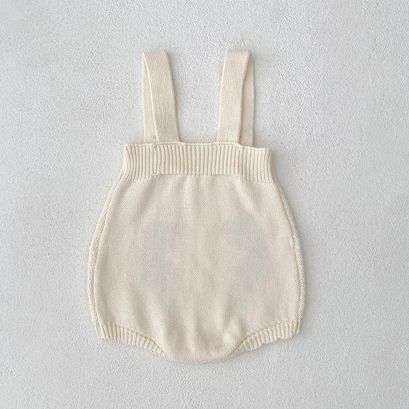 Autumn Arrival Baby Girls Knitted Flowers and Strawberry Embroidered Pattern Strap Onesies-1