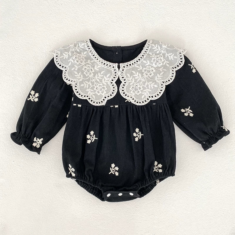 Autumn Baby Girls Floral Embroidery Pattern Long-sleeved Onesies and Dress – Princess Sister Matching Set-2