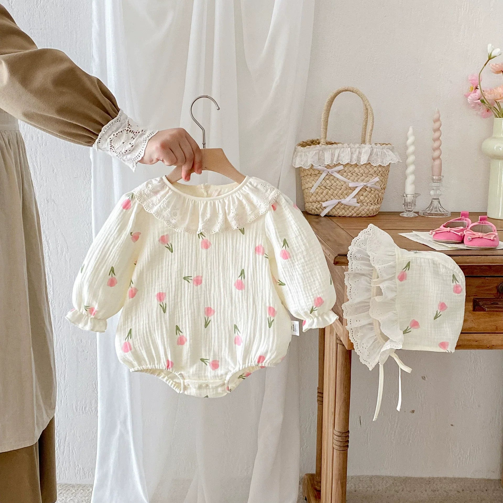 Autumn Hot Selling Baby Girls Long Sleeves Flowers Pattern Onesies Bodysuits-3