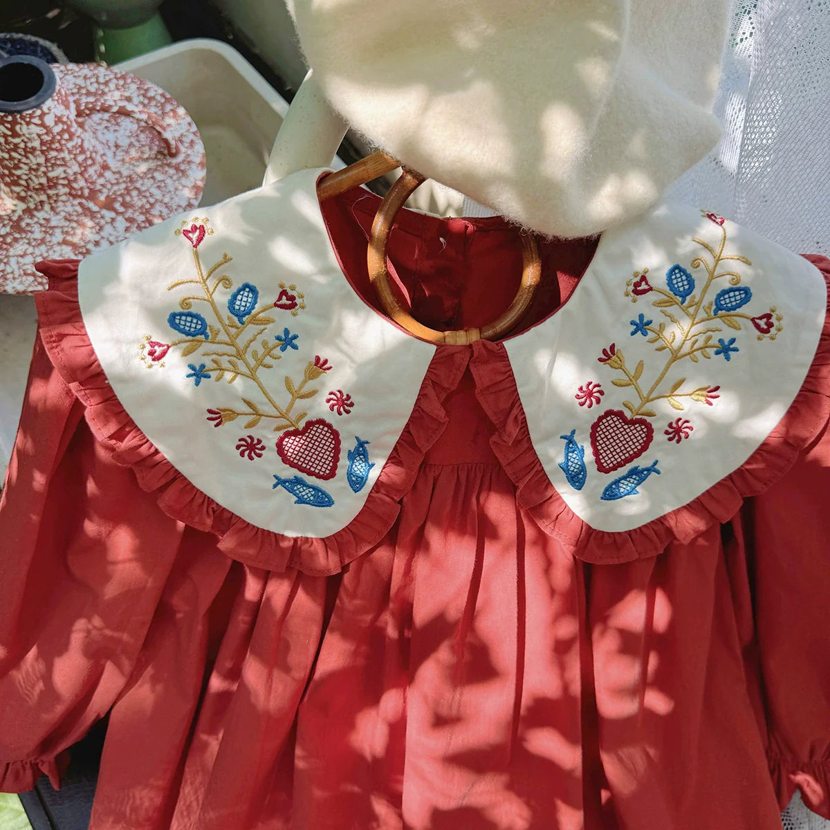 Arrival Autumn Girls Vintage Flowers Embroidery Pattern Long Sleeves Dress-2