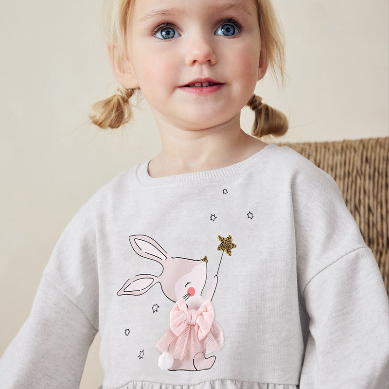 Spring and Autumn Girls Animals Cartoon Pattern Long Sleeves Top and Pink Pants Clothing Set-3