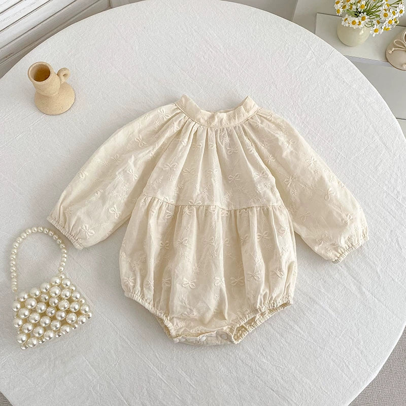 Autumn Baby Girls Butterfly-bows Pattern Embroidered Long-sleeved Onesies and Dress – Princess Sister Matching Set-1