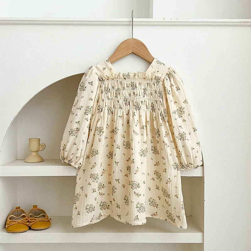 Autumn Baby Girls Flowers Pattern Long-sleeved Square Neck Onesies and Dress – Princess Sister Matching Set-4