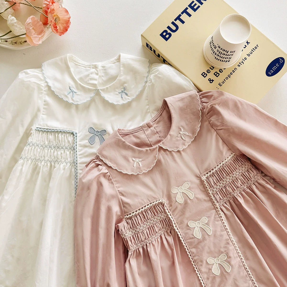 Arrival Autumn Girls Butterfly-bows Embroidery Pattern Long Sleeves Dress-4