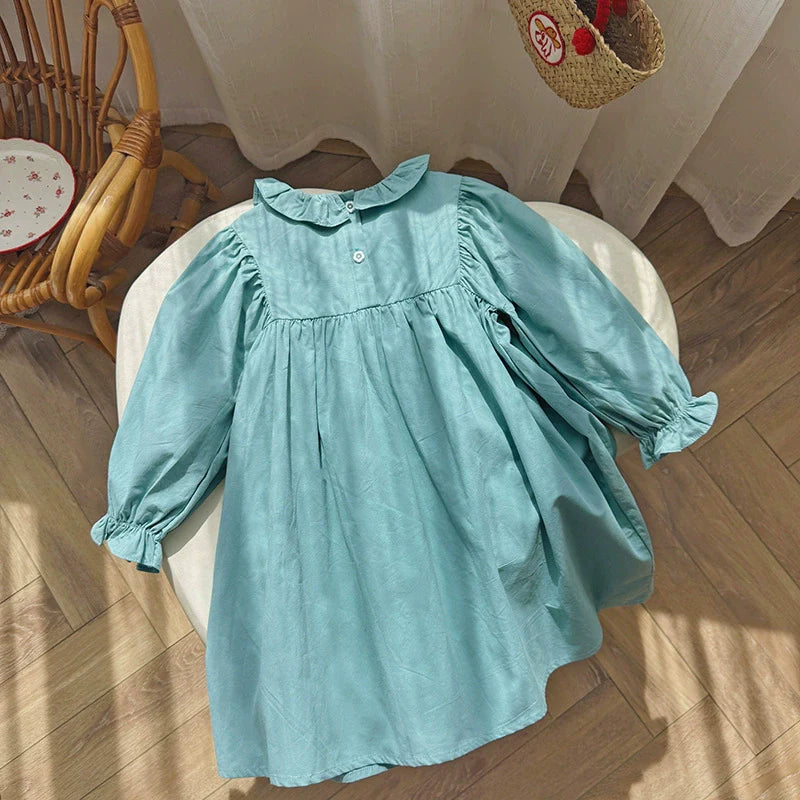 Arrival Autumn Girls Flowers and Cherry Embroidery Pattern Long Sleeves Dress-1