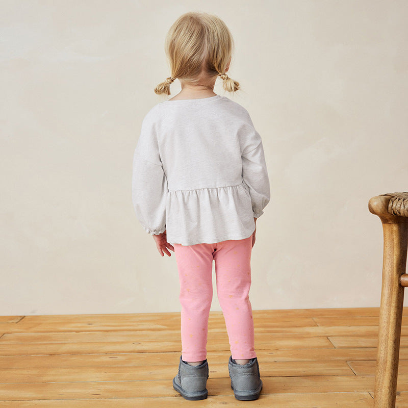 Spring and Autumn Girls Animals Cartoon Pattern Long Sleeves Top and Pink Pants Clothing Set-2