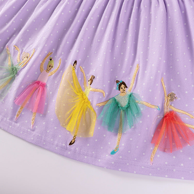 Autumn and Spring Arrival Princess Cartoon Pattern Long Sleeves Tulle Decorated Dress for Stylish Girls-3