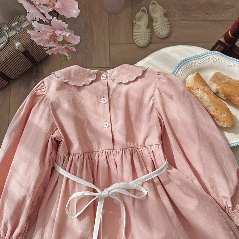 Arrival Autumn Girls Butterfly-bow and Strawberry Embroidery Pattern Long Sleeves Dress-2