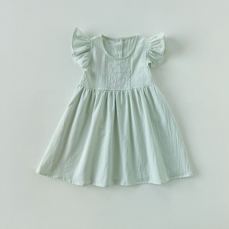 Summer Arrival Kids Girls Fly Sleeves Floral Pattern Embroidery Princess Dress-1