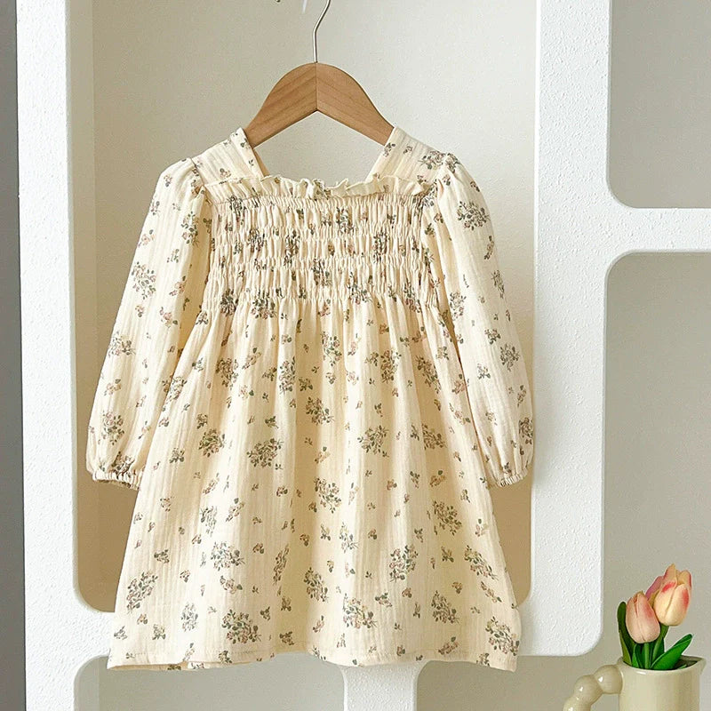 Autumn Baby Girls Flowers Pattern Long-sleeved Square Neck Onesies and Dress – Princess Sister Matching Set-2