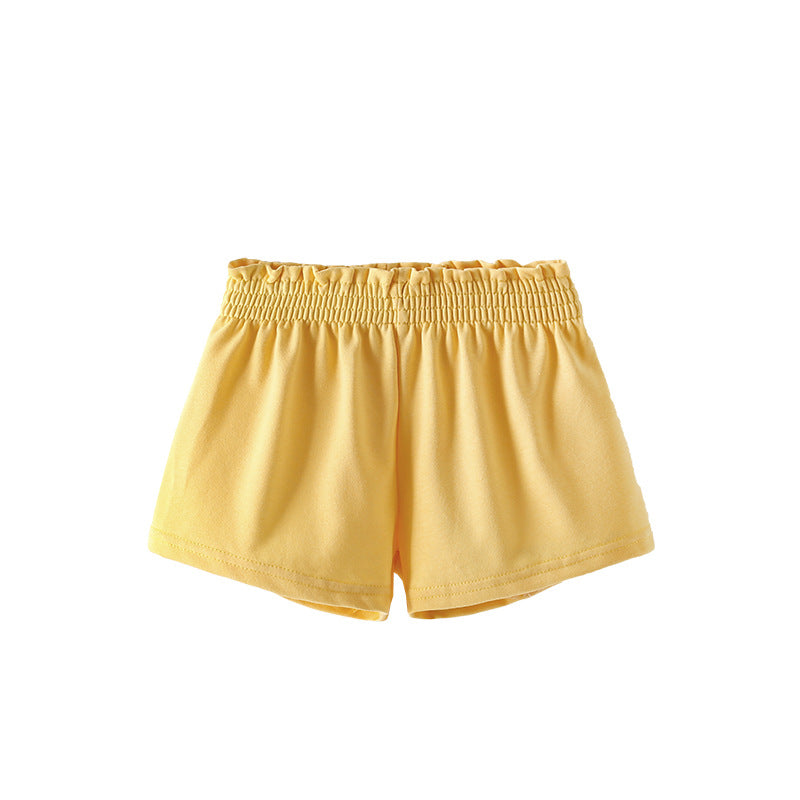 Baby Kids Girls Denim Solid Color Style Casual Yellow Shorts For Sale-0
