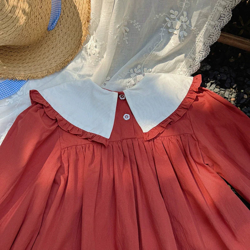 Arrival Autumn Girls Vintage Flowers Embroidery Pattern Long Sleeves Dress-4