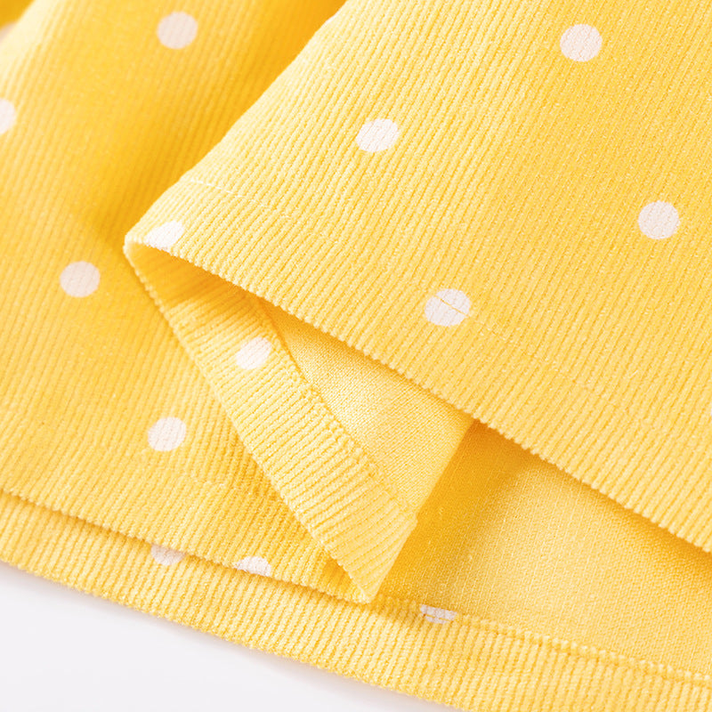 Autumn and Spring Arrival Princess Dots Pattern Long Sleeves Corduroy Dress for Stylish Girls-3