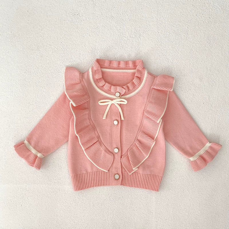 Autumn Arrival Baby Girls Comfortable Butterfly-bow Decorated Knitted Long Sleeves Cardigan-3