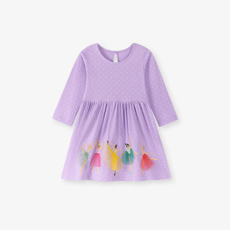 Autumn and Spring Arrival Princess Cartoon Pattern Long Sleeves Tulle Decorated Dress for Stylish Girls-0
