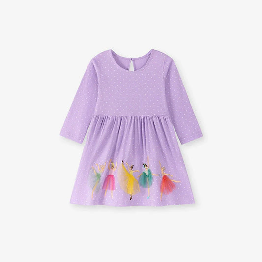 Autumn and Spring Arrival Princess Cartoon Pattern Long Sleeves Tulle Decorated Dress for Stylish Girls-0