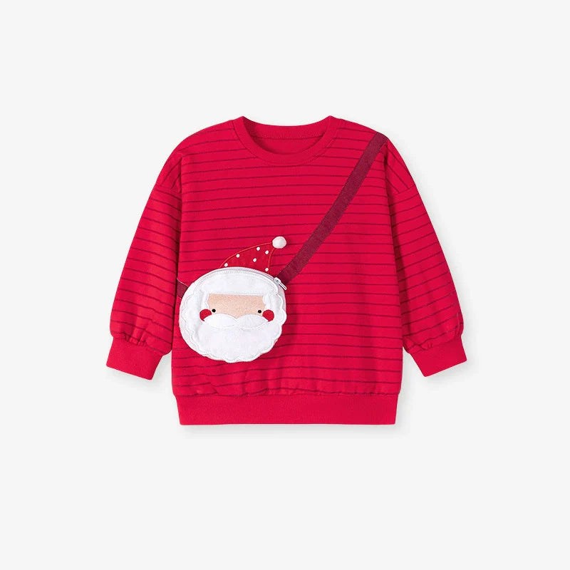 Spring and Autumn Girls Striped and Christmas Cartoon Pattern Long Sleeves Sweatshirt and Pants Clothing Set-1