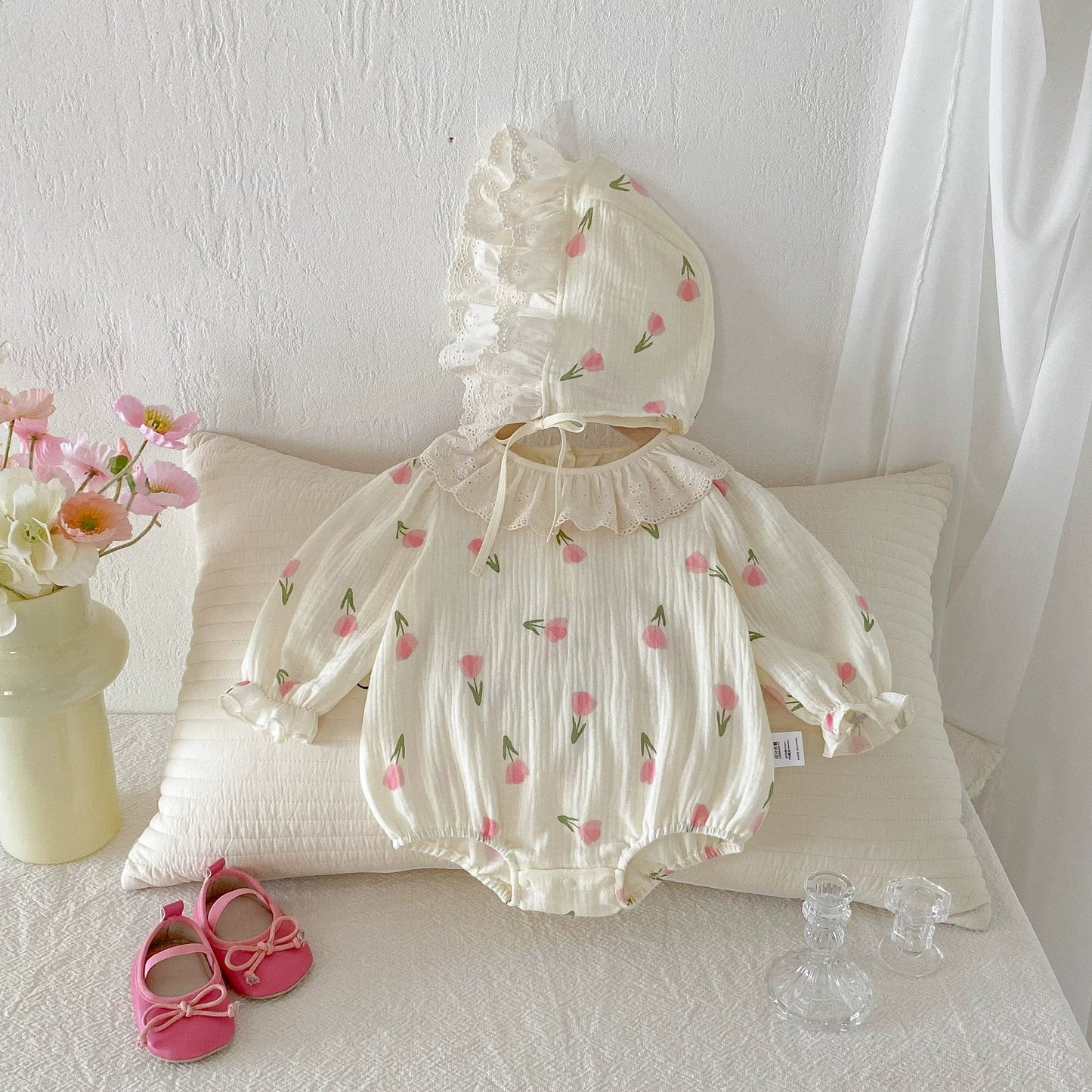 Autumn Hot Selling Baby Girls Long Sleeves Flowers Pattern Onesies Bodysuits-0