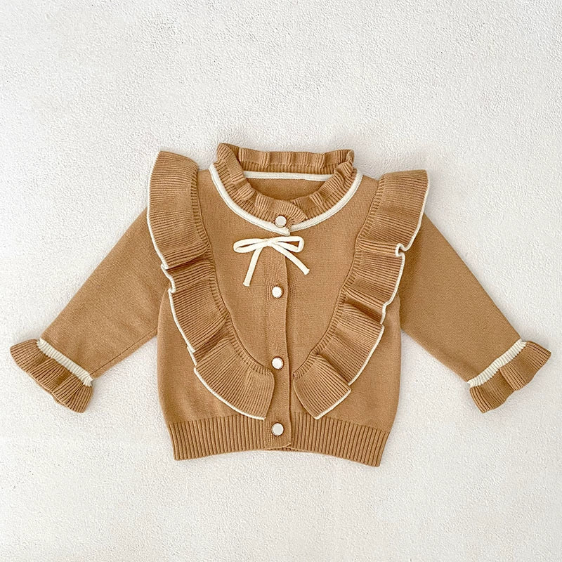 Autumn Arrival Baby Girls Comfortable Butterfly-bow Decorated Knitted Long Sleeves Cardigan-2