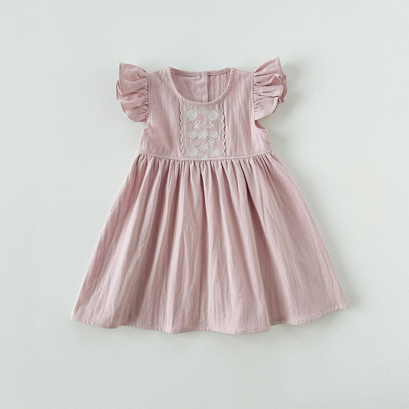 Summer Arrival Kids Girls Fly Sleeves Floral Pattern Embroidery Princess Dress-2