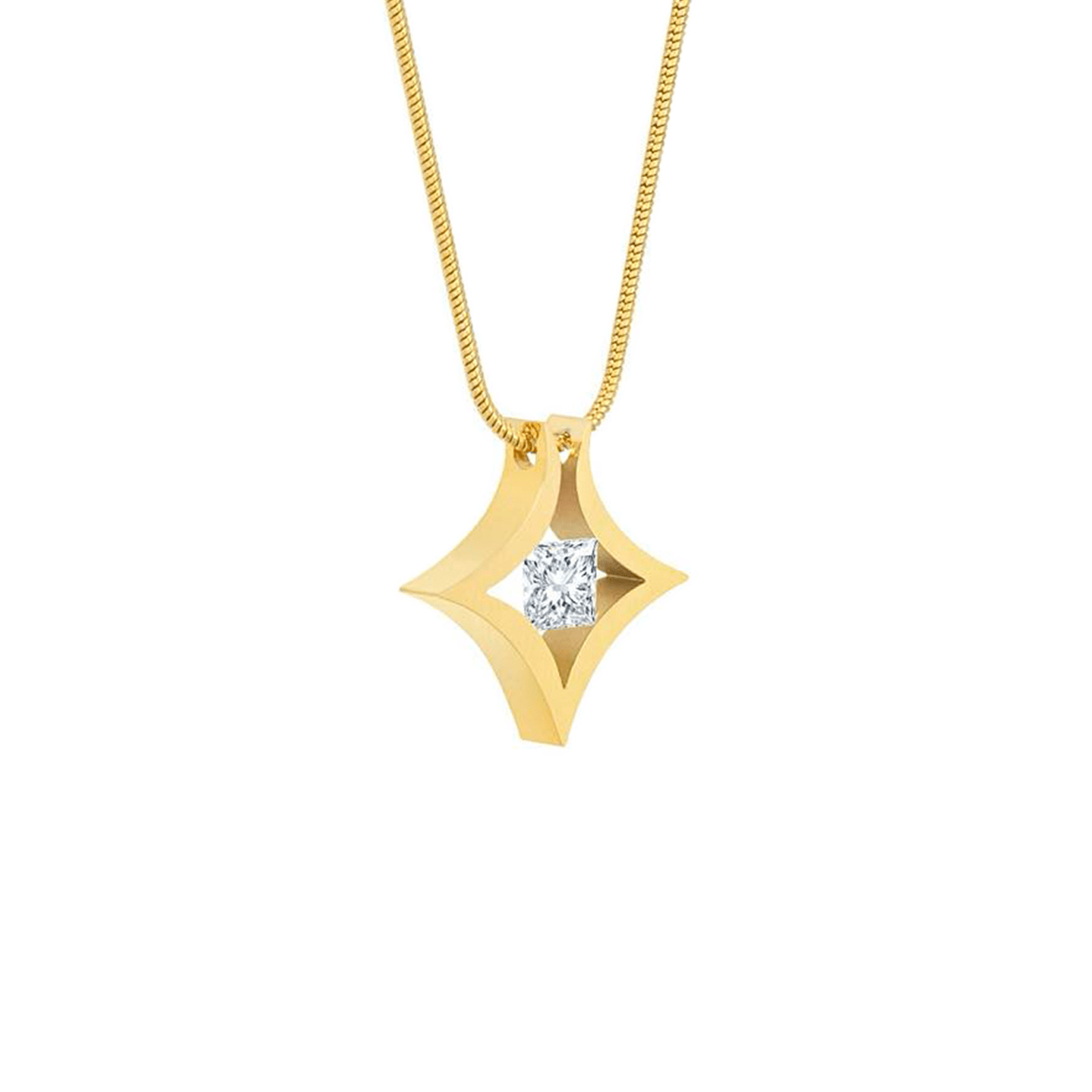 PT124G B.Tiff Gold Natal 1 ct Princess Cut Tension Pendant Necklace - PBNJ FASHIONS