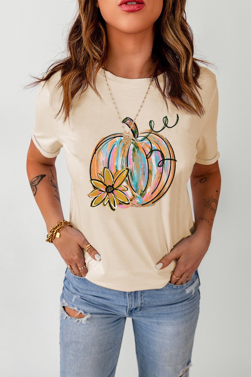 Pumpkin Graphic Round Neck T-Shirt - PBNJ FASHIONS