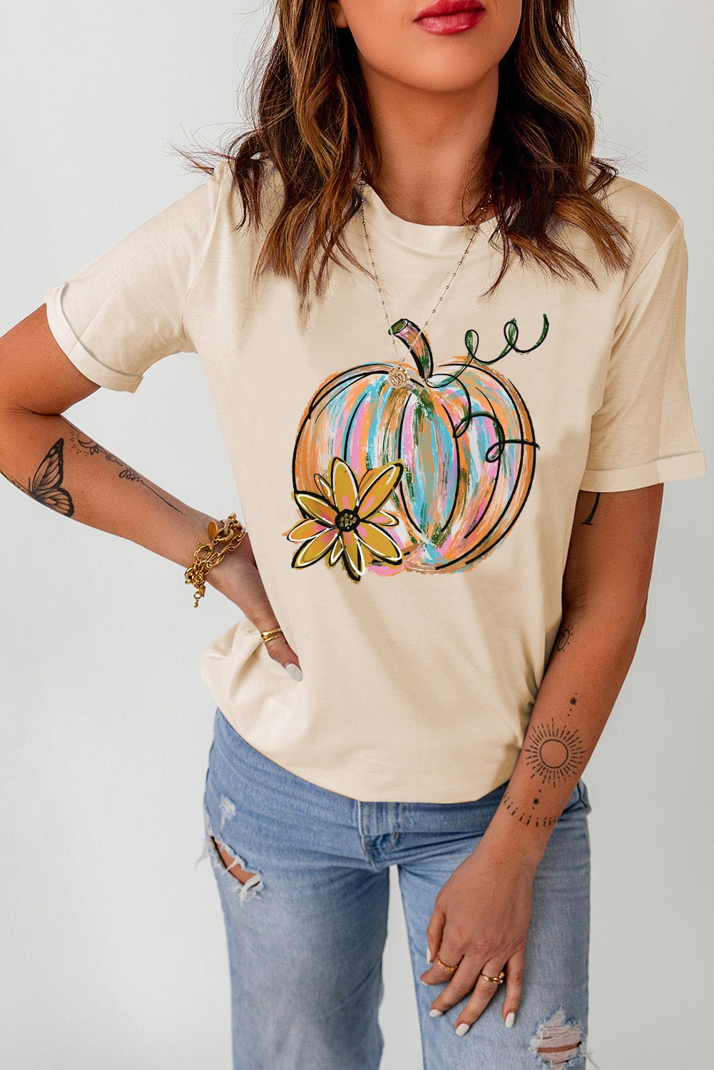 Pumpkin Graphic Round Neck T-Shirt - PBNJ FASHIONS