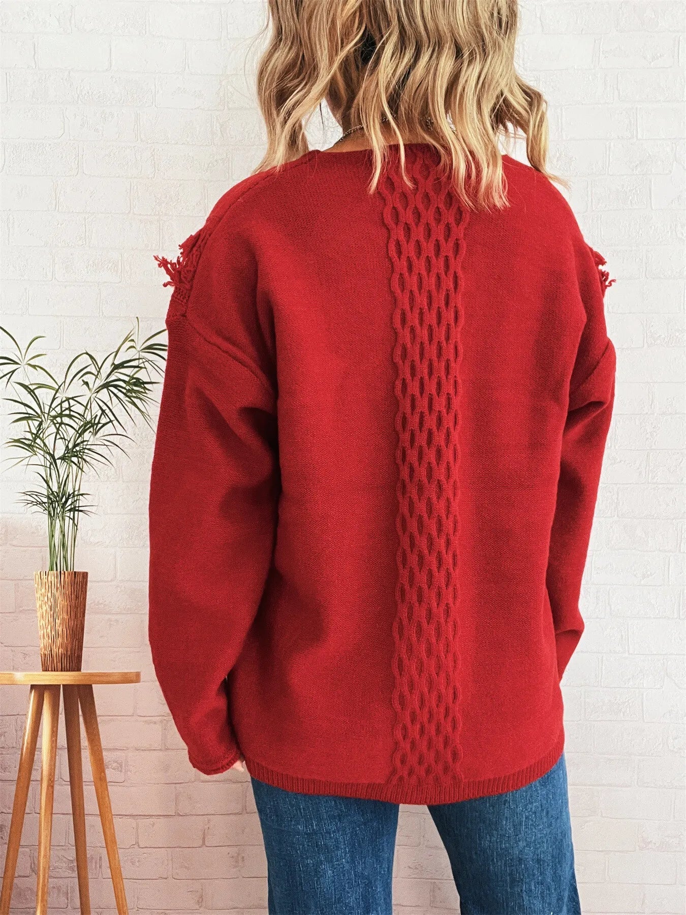 Raw Hem Lace Up Front Sweater - PBNJ FASHIONS