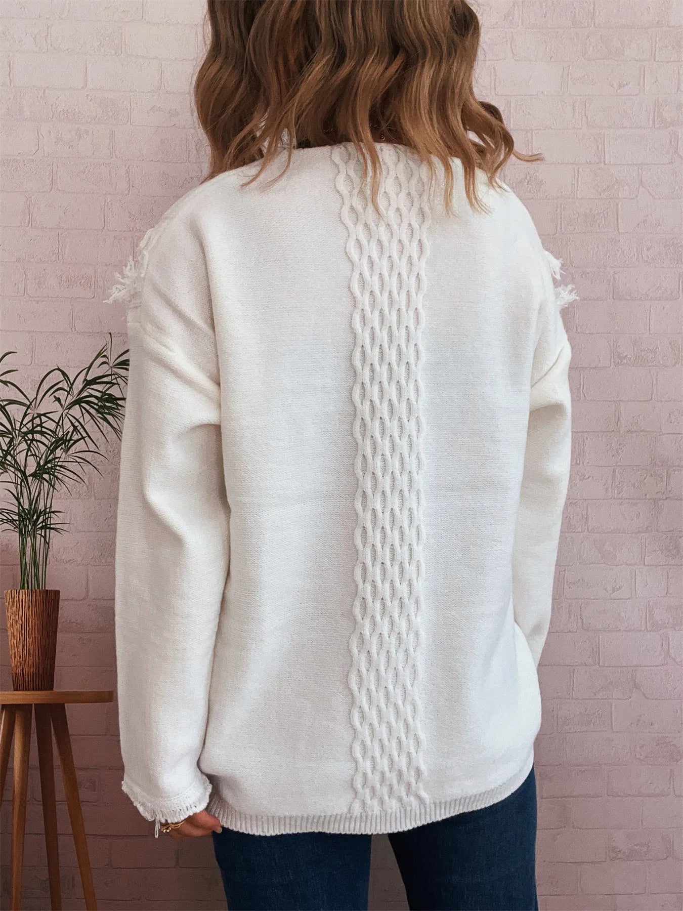 Raw Hem Lace Up Front Sweater - PBNJ FASHIONS