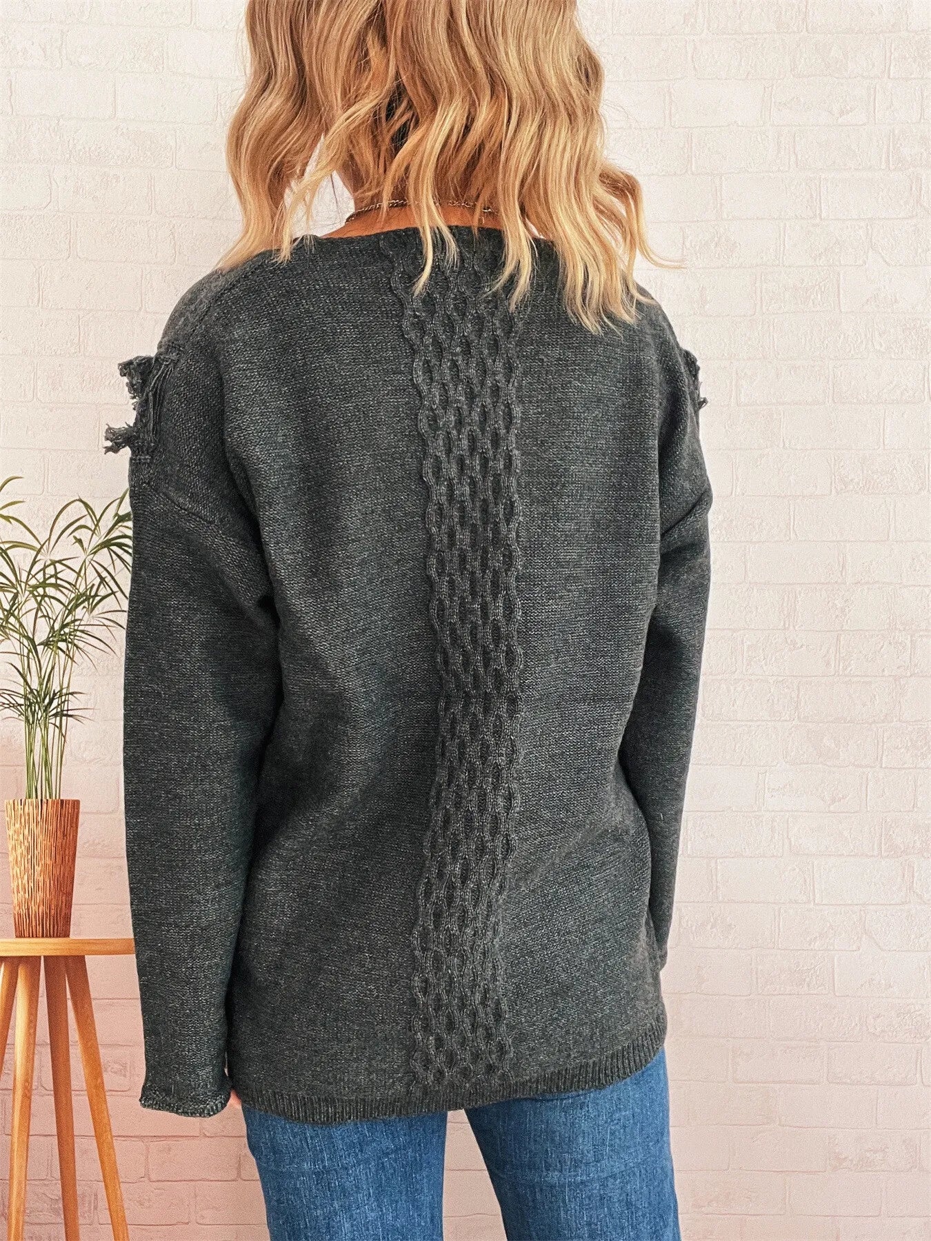 Raw Hem Lace Up Front Sweater - PBNJ FASHIONS