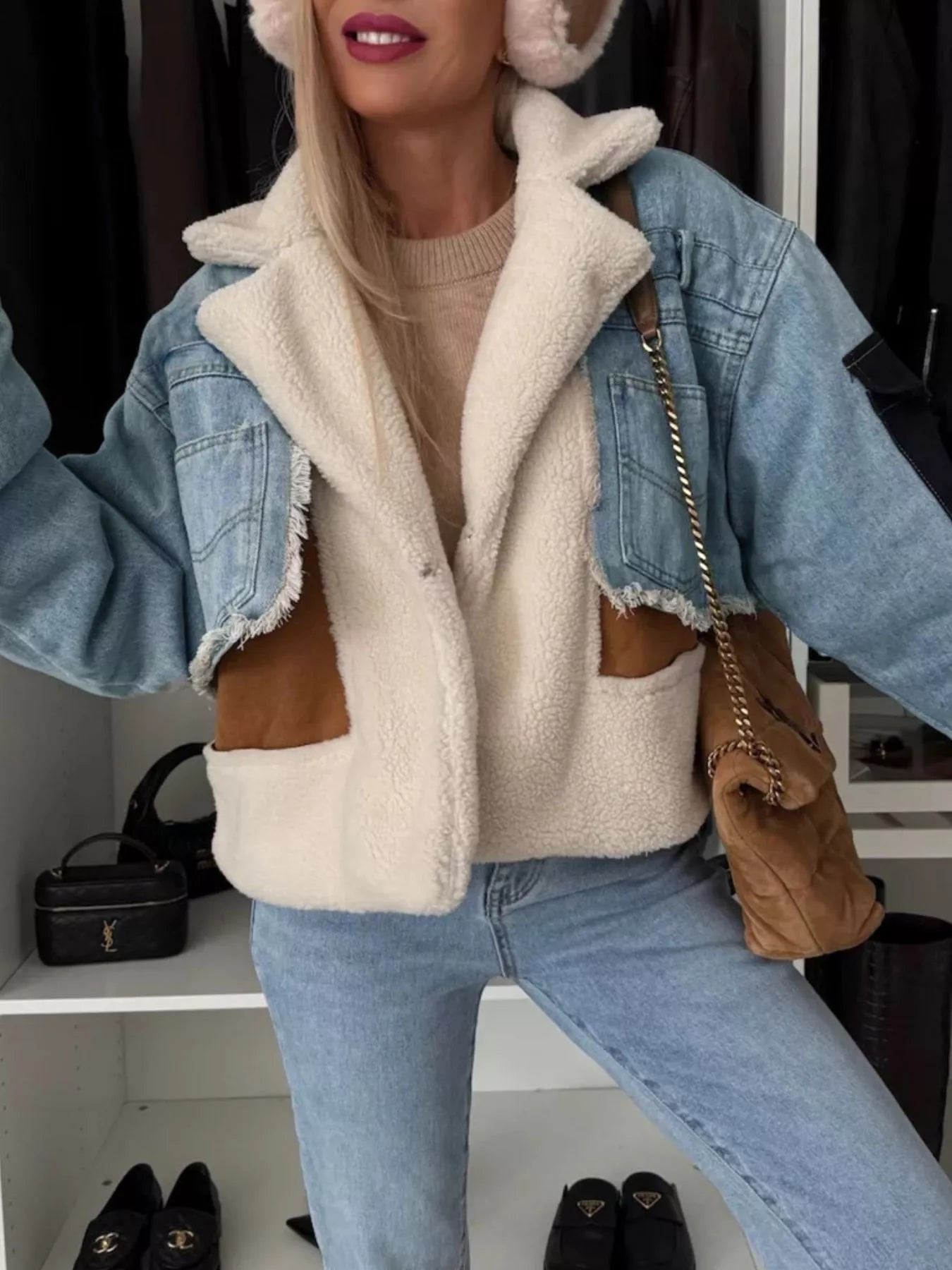 Raw Hem Sherpa Lined Denim Jacket - PBNJ FASHIONS