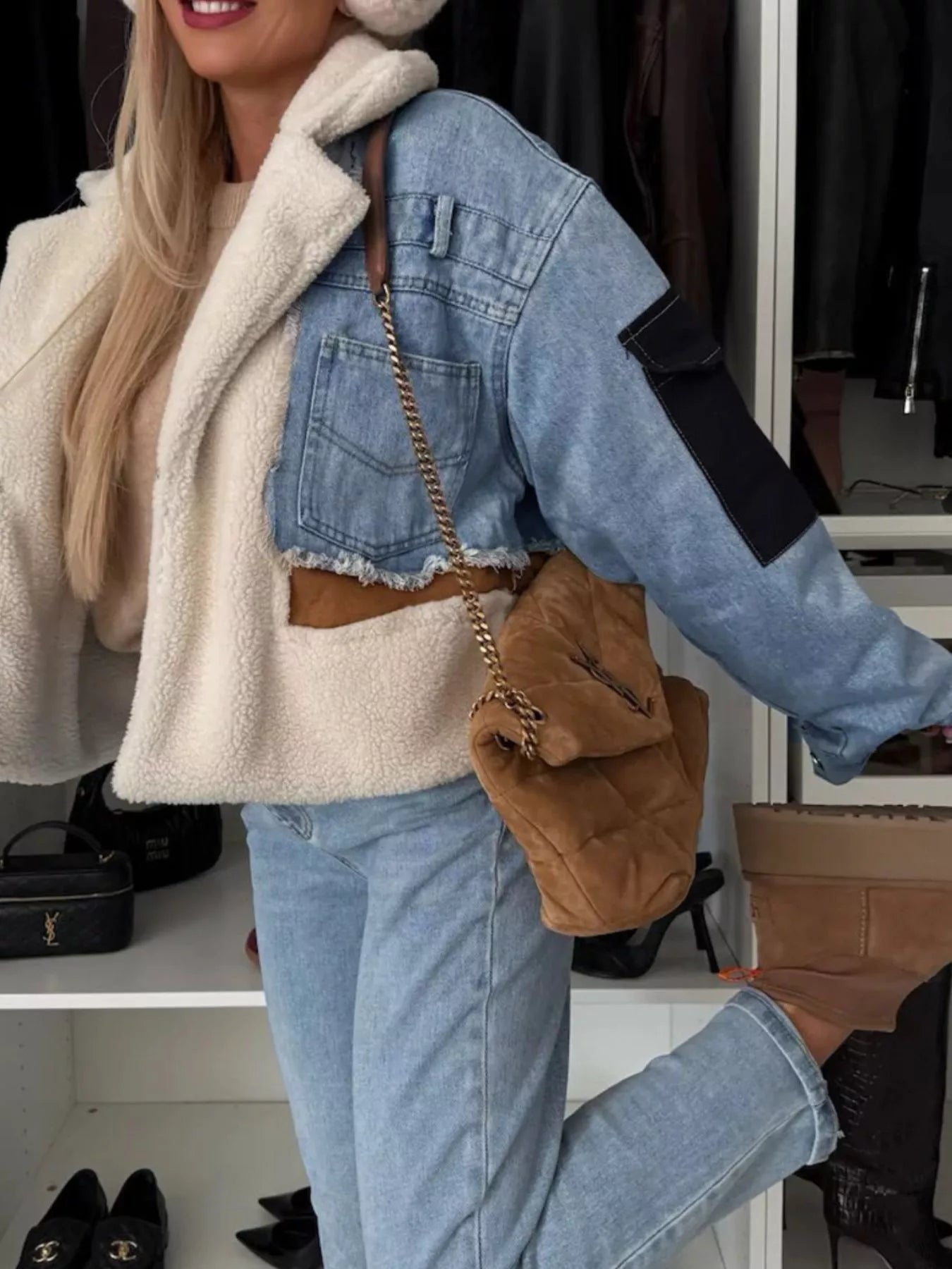 Raw Hem Sherpa Lined Denim Jacket - PBNJ FASHIONS