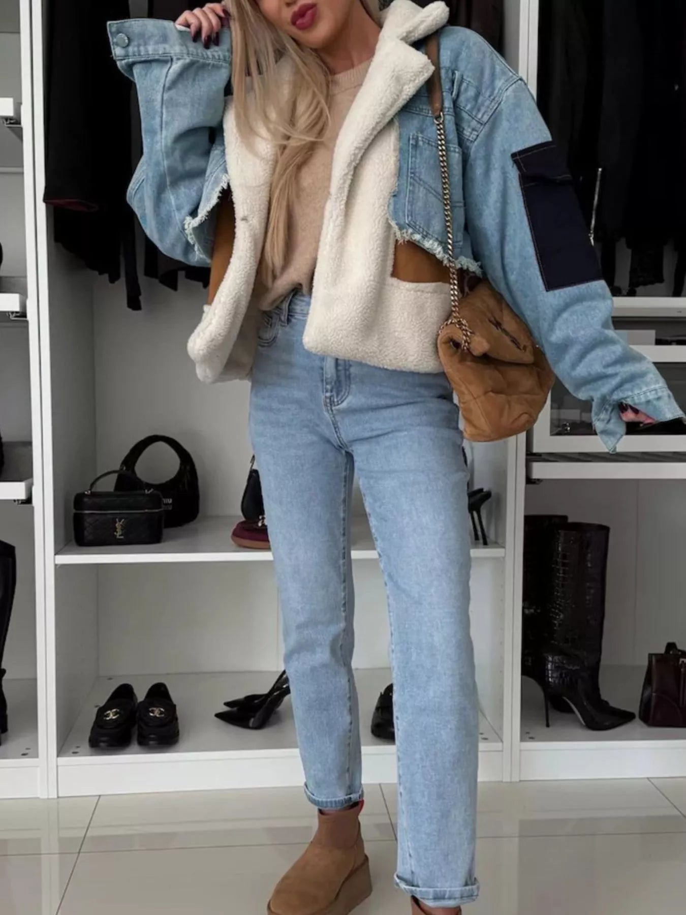 Raw Hem Sherpa Lined Denim Jacket - PBNJ FASHIONS