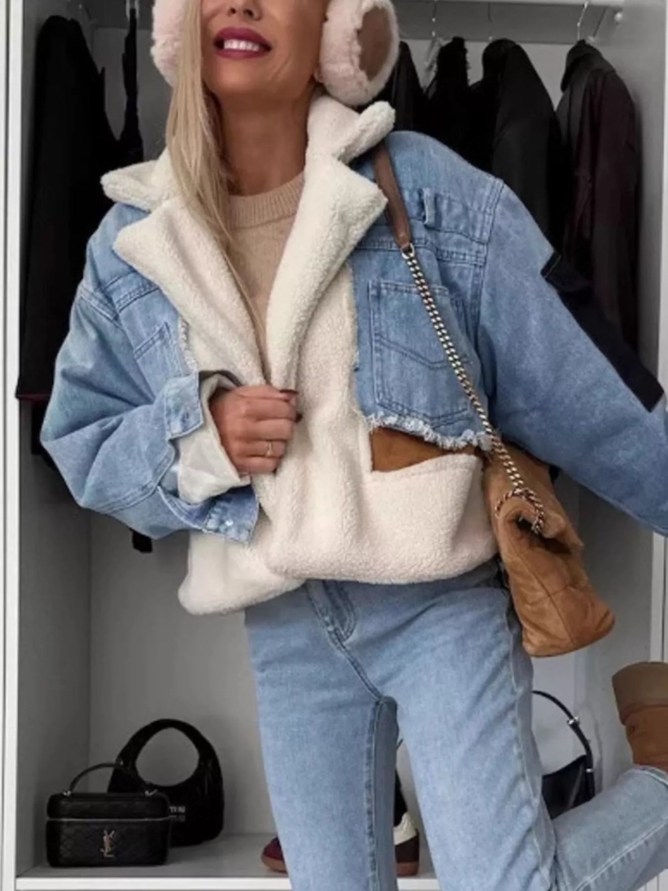 Raw Hem Sherpa Lined Denim Jacket - PBNJ FASHIONS