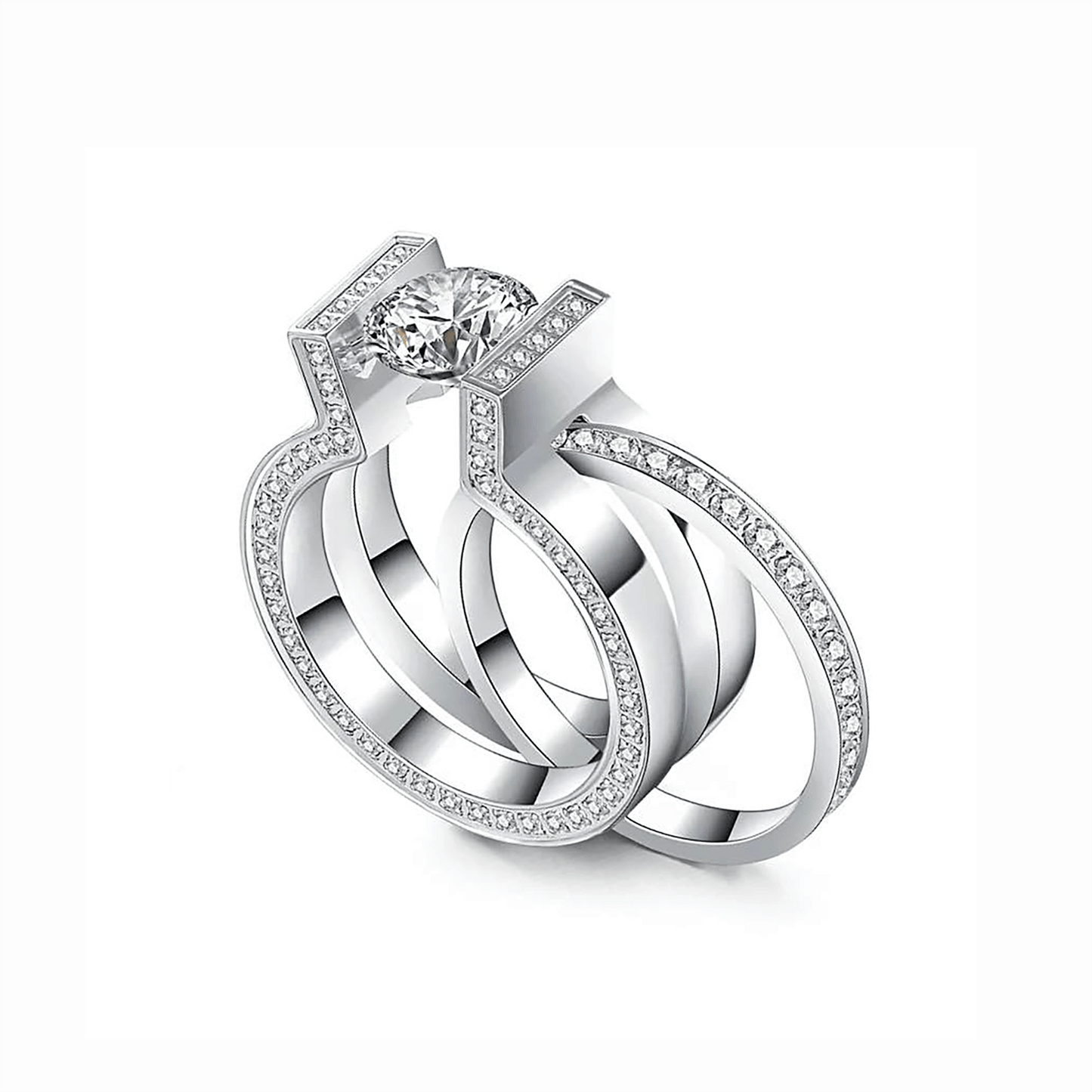 RG108W - 111W B.Tiff 2 ct Round Solitaire Interlocking Engagement Ring & Eternity Band Set - PBNJ FASHIONS