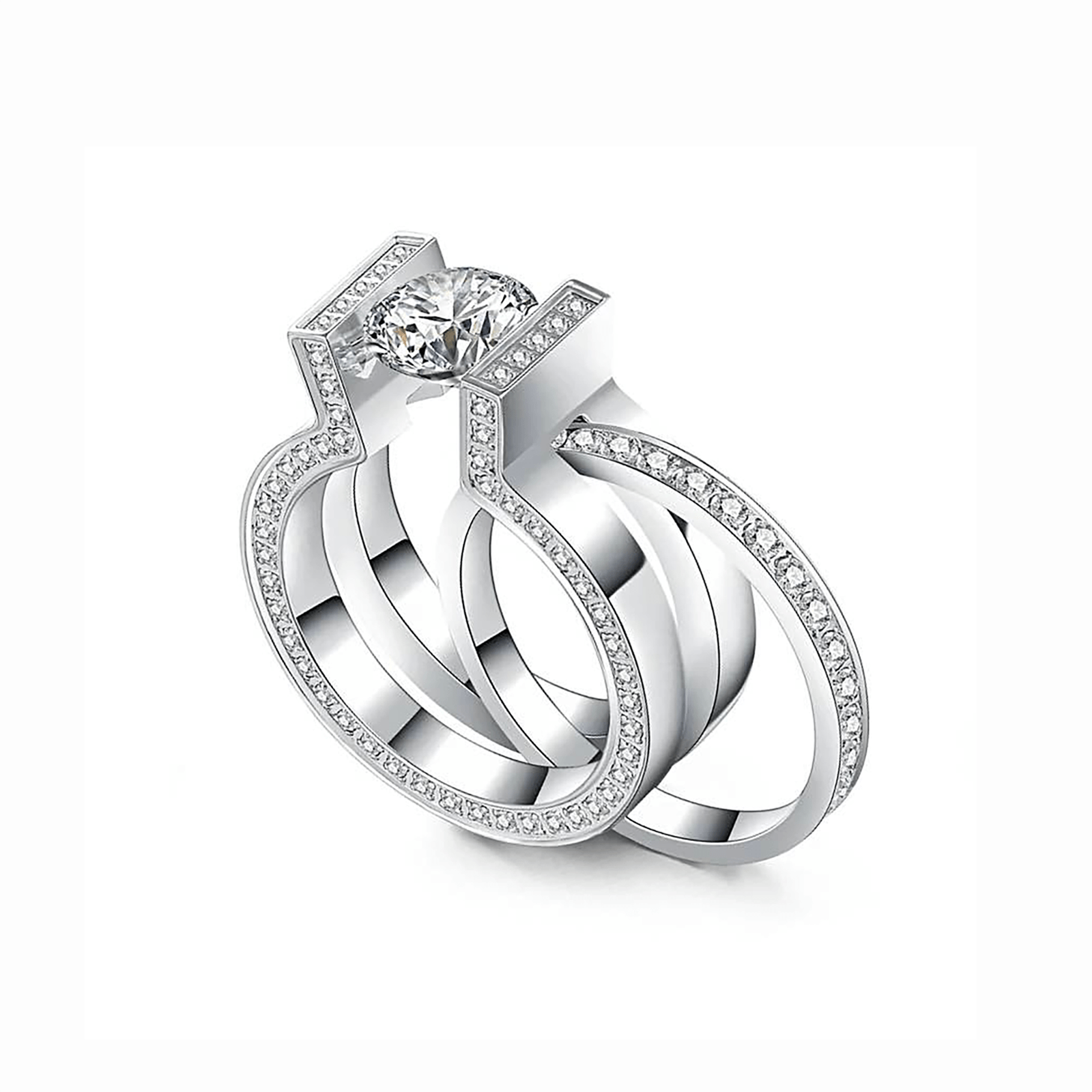 RG108W - 111W B.Tiff 2 ct Round Solitaire Interlocking Engagement Ring & Eternity Band Set - PBNJ FASHIONS