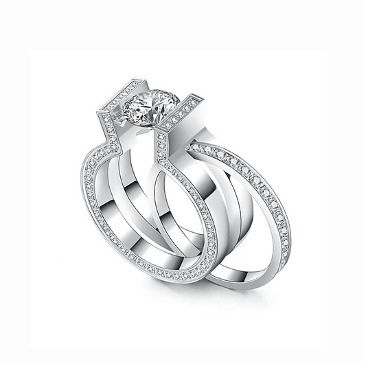 RG108W - 111W B.Tiff 2 ct Round Solitaire Interlocking Engagement Ring & Eternity Band Set - PBNJ FASHIONS