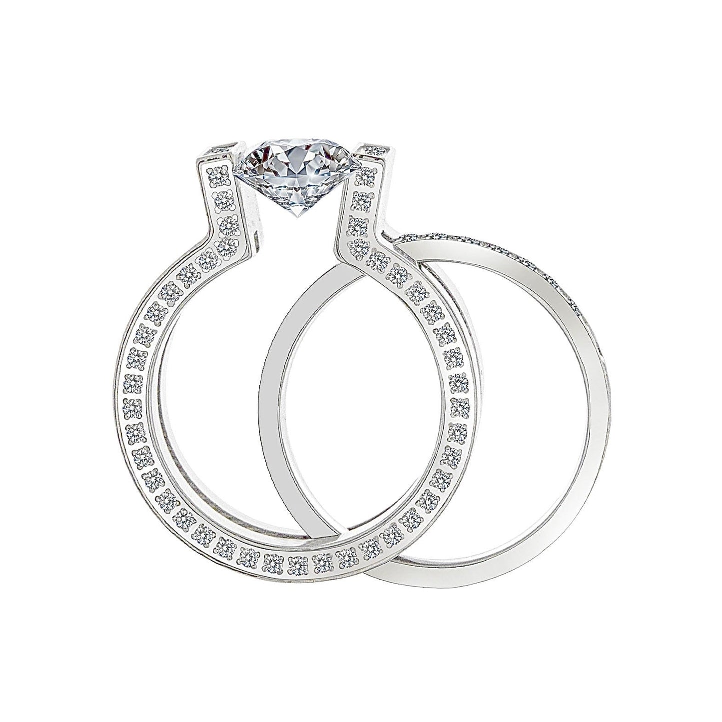 RG108W - 111W B.Tiff 2 ct Round Solitaire Interlocking Engagement Ring & Eternity Band Set - PBNJ FASHIONS